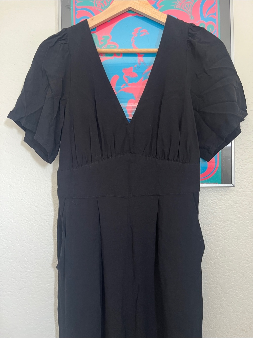 Old Navy Black V-Neck Jumpsuit with Puff Sleeves